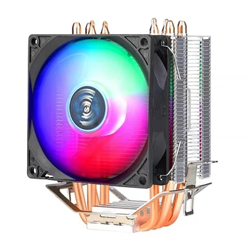 Радиатор cpu охладител RGB 4 Топлинни тръби 9 см, вентилатор на охладителя, хидравлични лагери, цветни светлинни ефекти, компютърни аксесоари за INTEL AMD
