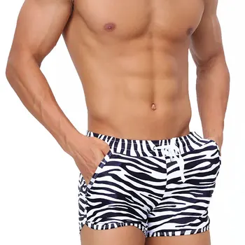 Ракла за гмуркане с принтом зебра, Мъжки Секси шорти-боксерки с джобове за сърф и плажни спортове, Мъжки плувни панталони, бански костюми