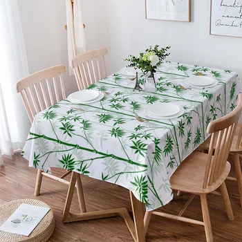 Растителната Бамбук Зелено-бяла Покривка Водоустойчив маса за Хранене и Кръгла, Правоъгълна Покривка за партито Домашен Текстил за Декорация на кухня