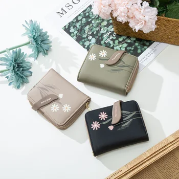 Симпатичен нов дамски портфейл, кратък, лесен, малки, свежи, с две куки-светкавици, чанта за дреболии, чанта за карти