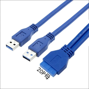 Синьо 2-портов USB 3.0 Type A до 20 номера за контакт конектора на заглавието, кабел-адаптер 0,25 MBlue 2 порта