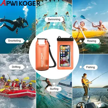 Чанта за вода на лодката 10Л Надуваема с Чанта за мобилен телефон, Кофа за плуване, Суха Чанта, Преносима PVC Лесен Монтаж за нощуване на открито