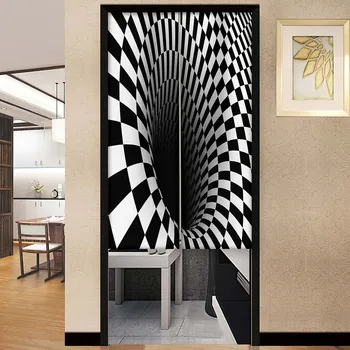Черно-бяло, 3D абстрактна геометрична рамка, която да завеса, Спалня, Кухня, всекидневна, на Входа на Ресторанта, Окачени полупрозрачни завеси, декор