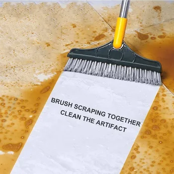 Четка за почистване на 2 в 1, Регулируем V-образна четка за миене на пода, вълшебна метла с дълга дръжка и стъргало, домакински инструменти за почистване на плочки, прозорци