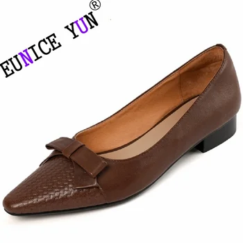【Eunice Йонг】 Проста обувки от естествена кожа в ретро стил за пролет-есен, женски лоферы без закопчалка в корейски стил, ежедневни обувки на равна подметка, диапазон 34-40