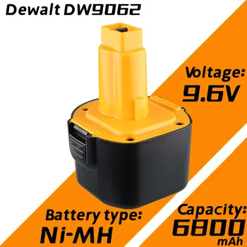 Сменяеми Ni-Mh батерия 9,6 В 6800 mah, съвместима с Dewalt DE9061 DE9062 DW9062 DE9036 DW911 DW921 DW9614 DW050